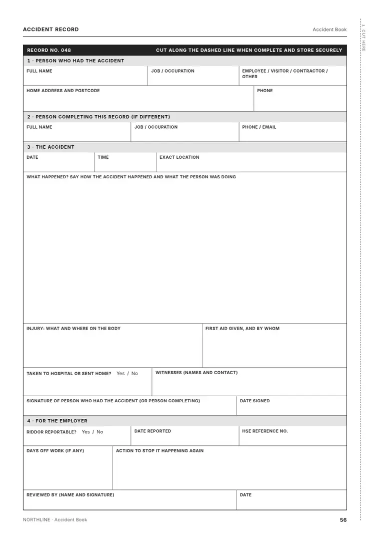 Record page from the Accident Book