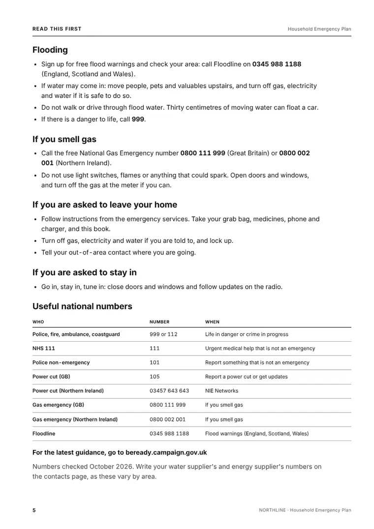 Emergency contacts page